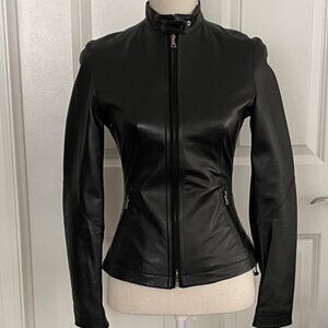 ELIE TAHARI BLACK LEATHER MOTO JACKET- SIZE XS